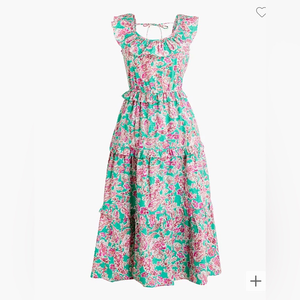 J.Crew printed ruffle midi dress NWT 10P Seafoam Ivory